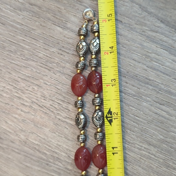 Vintage Egyptian Revival Hand Carved Double Sided Carnelian Scarabs Necklace - Picture 10 of 10